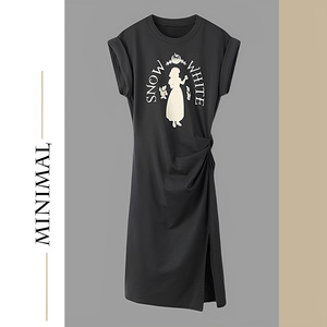 minimalism极简风2022秋季动漫卡通白雪公主系列飞袖宽肩连衣裙女