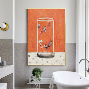 常玉 八尾金鱼 现代入户玄关装饰画书房进门走廊竖版挂画餐厅壁画