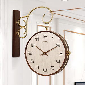 北欧实木网红双面钟表挂钟客厅家用两面挂表现代简约时尚装饰时钟