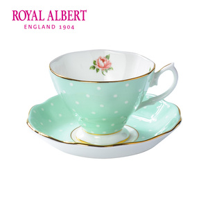 Royal Albert皇家阿尔伯特波尔卡绿玫瑰骨瓷咖啡杯茶杯碟两件套