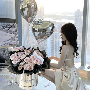 网红气球抱抱桶曼塔玫瑰花束鲜花速递同城上海杭州花店生日送女友