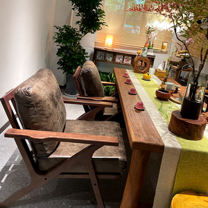 单人沙发实木椅子咖啡厅桌椅组合茶椅北欧简约布艺沙发阳台休闲椅