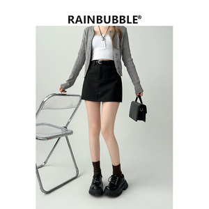 雨气泡~秋冬季新款韩版黑色气质设计感高腰显瘦西装裙包臀短裙