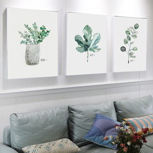 中国风绿植花卉客厅沙发背景墙装饰画 三联幅壁画无痕钉强力挂画