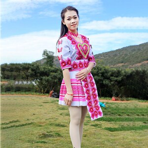 云南文山苗族服装女装少数民族贵州四川贵州白苗越南泰国老挝套装