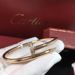 cartier/卡地亚钉子手镯18k玫瑰金粗版无钻头尾带钻男女手镯戒指