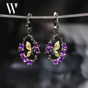 w蝴蝶精灵天然宝石欧洲手工镶嵌小众设计师气质唯美品质耳坠耳环