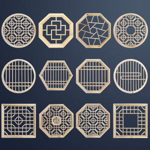 东阳木雕新中式圆形八角花格镂空吊顶实木花窗玄关仿古挂件装饰