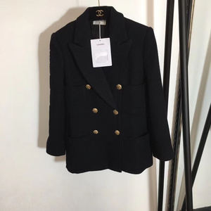 正品代购 chanel/香奈儿 刺绣字母双排扣翻领长袖粗花呢西装外套