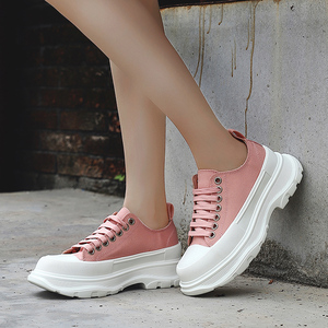 myqueen春季小白鞋粉色运动绑带情侣休闲松糕底男女鞋