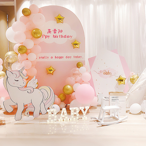 独角兽布置装饰女孩生日卡通背景墙酒店定制kt板场景