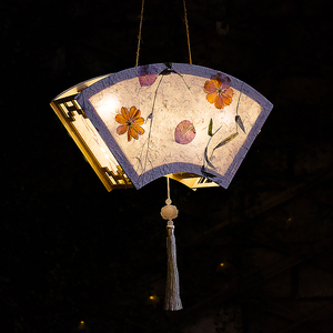 新年元旦灯笼diy扇形花草灯 创意古风汉服手提宫灯纸灯古风花灯