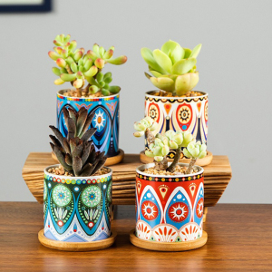 北欧简约曼陀罗风格花纹花盆带托盘客厅家居室内种多肉花器阳台