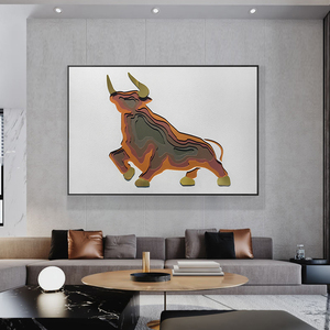 牛画客厅装饰画大尺寸单幅3d立体手绘挂画轻奢大气书房办公室壁画