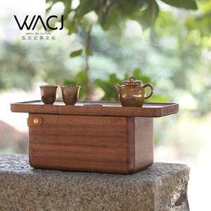 胡桃木茶具收纳盒户外露营茶杯收纳箱旅行便携式多功能创意泡茶盘