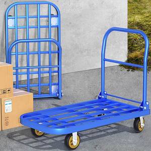 加厚手推车钢管拉货搬运小推车四轮静音拉车平板车折叠钢板小拖车