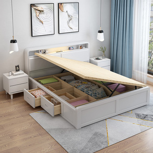 实木床1.5米高箱储物1.2/1.35m儿童单人床侧开抽屉现代简约气压床