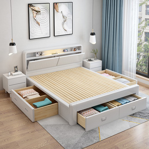 北欧全实木高箱储物床1.8米双人床现代简约1.5米全开气压抽屉收纳