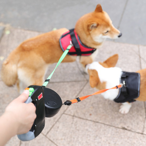 一拖二狗狗牵引绳中小型犬自动伸缩两只狗遛狗绳柯基法斗宠物用品