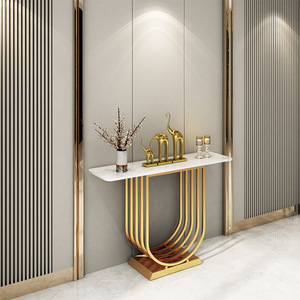 意式轻奢玄关桌铁艺客厅装饰玄关台大理石金色玄关柜北欧岩板玄关