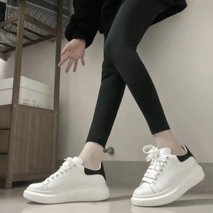 麦昆小白鞋黑绒尾男情侣白色真皮休闲百搭厚底内增高松糕鞋板鞋女