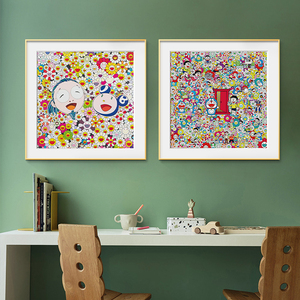 村上隆太阳花装饰画机器猫哆啦a梦动漫挂画客厅卧室潮流画儿童房