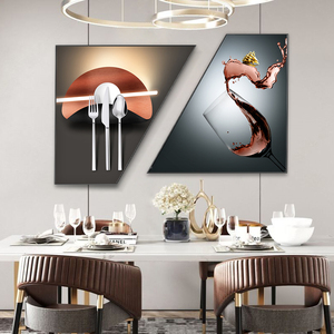 现代轻奢餐厅装饰画创意梯形两联组合厨房挂画餐桌背景墙画酒杯