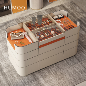 轻奢衣帽间中岛柜现代家用首饰展示柜多功能储物柜皮革实木收纳柜