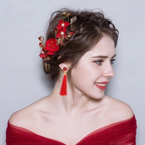 喜婆婆头饰婆婆婚礼头花结婚喜妈妈婚宴盘头盘发发饰红色喜庆发梳