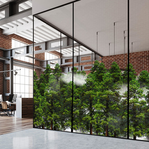 售楼处落地窗装饰森林意境自然风景公司静电玻璃贴云雾松树装饰贴