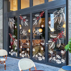 咖啡店玻璃贴膜酒店西餐厅装饰布置酒吧ins公司茶水间隔断静电贴