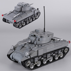 兼容乐高二战美军谢尔曼履带式m4中型坦克moc小颗粒拼插积木玩具