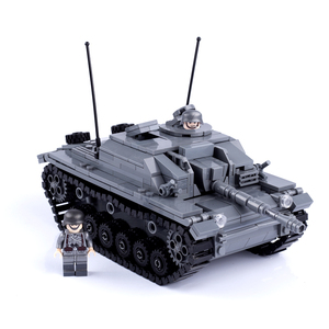 二战德国三号突击坦克车兼容乐高军事人仔武器小颗粒拼插积木男孩