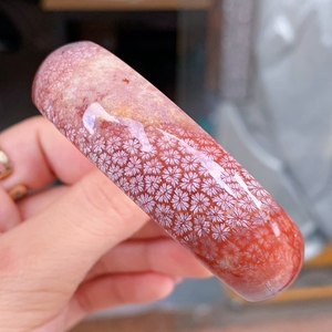 纯天然印尼珊瑚玉老料彩花红枫叶立体花果冻手镯手串吊坠玉石直播