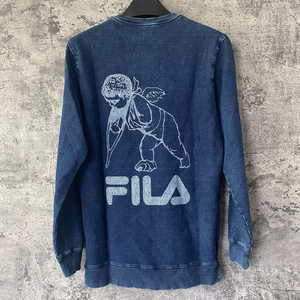 prps fila限量联名 紫制品男士牛仔水洗做旧复古套头针织运动卫衣