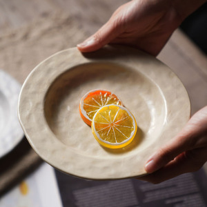 日式网红手捏盘子家用平盘拌面早餐盘复古风不规则草帽甜品点心盘