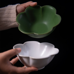 日式粗陶餐具创意陶瓷花口碗复古网红花瓣形异形不规则水果沙拉碗