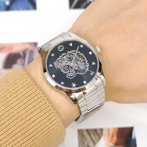 代购古驰gucci老虎手表创意虎头石英腕表钢带星星男表ya1264125