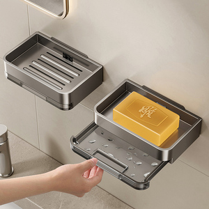 日本ATNPQZ铝合金肥皂盒卫生间免打孔壁挂浴室多用途双层沥水架子