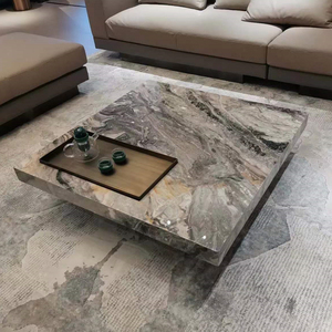 意式轻奢大理石方形客厅大户型复刻minotti奢石威尼斯棕悬浮茶几