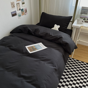水洗棉宿舍床单被子三件套纯黑色春秋被套学生床上用品0.9单人床