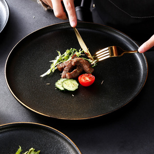 磨砂牛扒盘创意黑色牛排盘子西餐盘家用日式高级餐具平盘酒店餐厅
