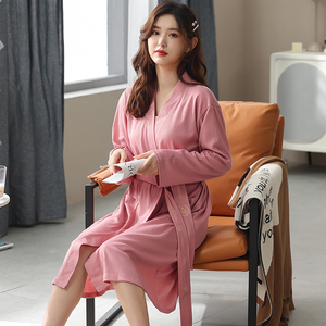 睡袍女士春秋长款加大码浴衣薄款睡衣秋冬长袖纯棉浴袍胖mm200斤