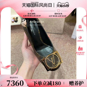 louis vuitton/路易威登新款lv女鞋涂漆帆布老花套脚高跟鞋1a8n8v