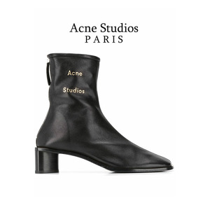 Acne Studios女士羊皮靴拉链方跟袜靴短筒靴子方头短靴品牌字母