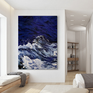 纯手绘肌理油画客厅沙发背景墙大尺寸玄关装饰画克莱因蓝抽象挂画