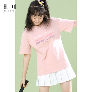 甜酷粉色短袖T恤女装夏款2024新款爆款体恤学生ins韩系设计感上衣