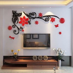 花藤亚克力3d立体墙贴画客厅沙发电视背景墙面装饰品自粘房间布置