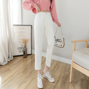 150小个子老爹牛仔裤女八分裤秋装穿搭配矮显高洋气白色裤子145cm