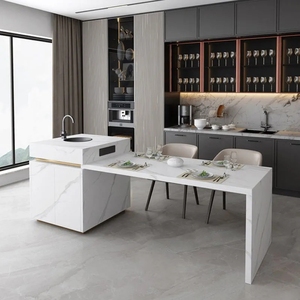 德利丰岩板岛台餐桌一体可伸缩轻奢中岛台厨房餐厅吧台多功能储物